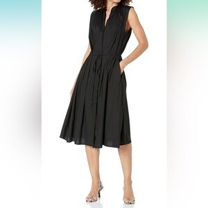 Sleeveless Shirred Band Collar Dress